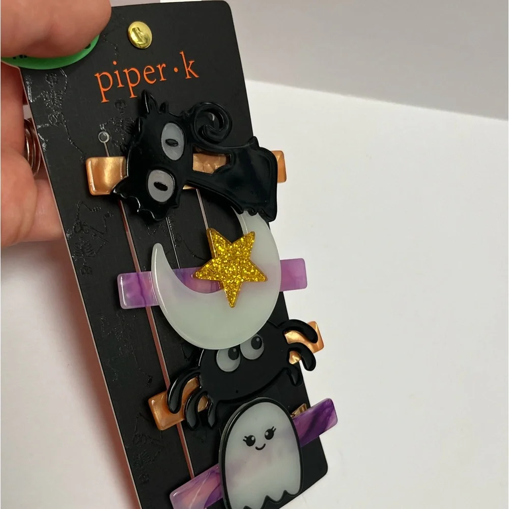 NWT 👻🌙 🐈‍⬛ Piper K Halloween Spider Ghost Cat Moon & Star barrettes
